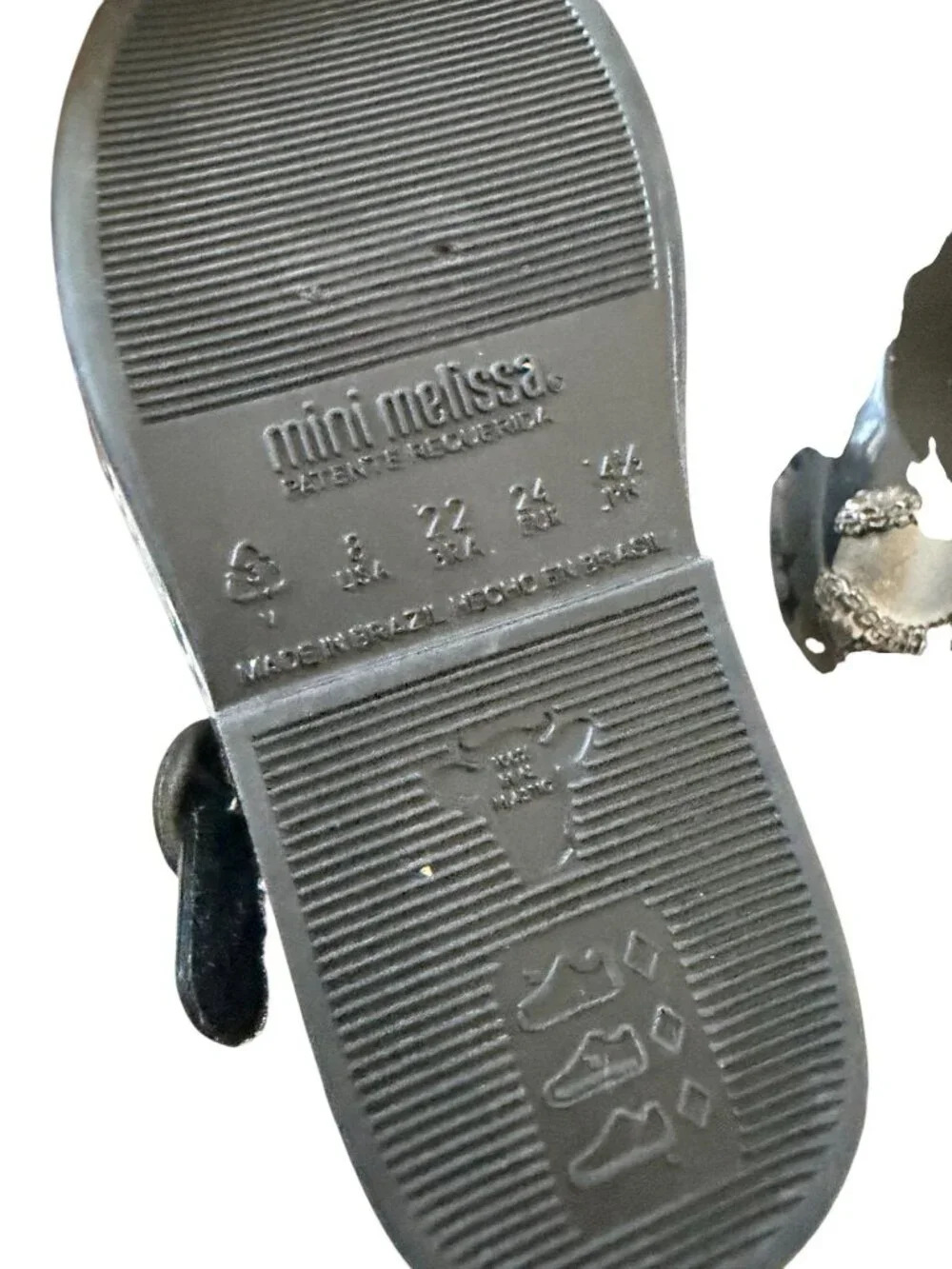 MINI MELISSA Silver Black Bow Mary Janes Flats Size 8